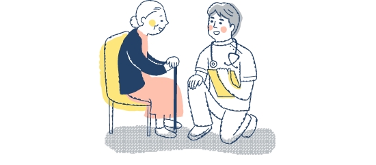 生活支援。ベッドに横たわる女性